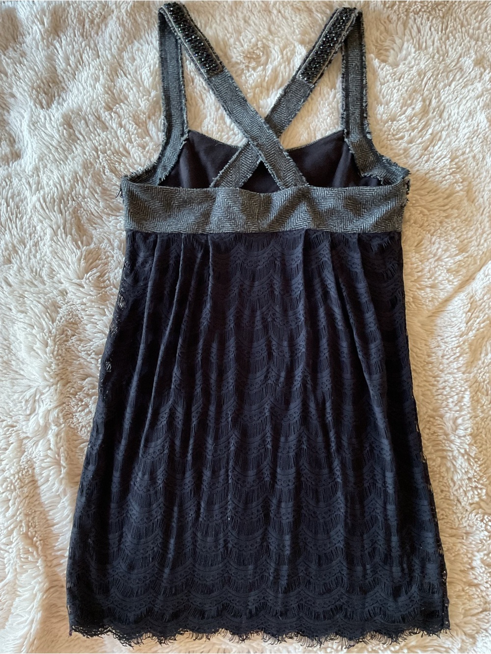 Free People all The Right Moves Gray and Black Beaded Tweeted Lace Dress - Picture 6 of 8